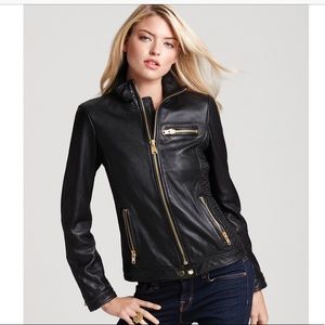 Via Spiga gold tone zip genuine leather jacket